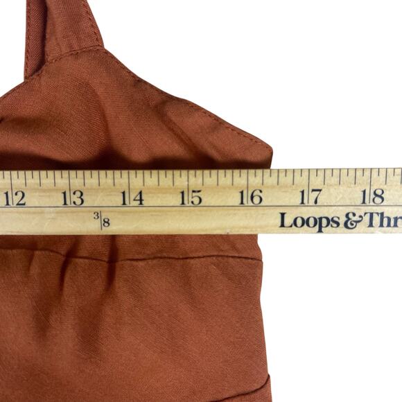 Anthropologie Maeve Twist Front Linen Mini Dress L | Terracotta Button Sundress - Picture 9 of 16